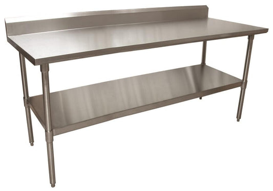 BK Resources VTTR5-7224 18 Gauge Stainless Steel Work Table With Undershelf 5" Backsplash 72" W x 24" D